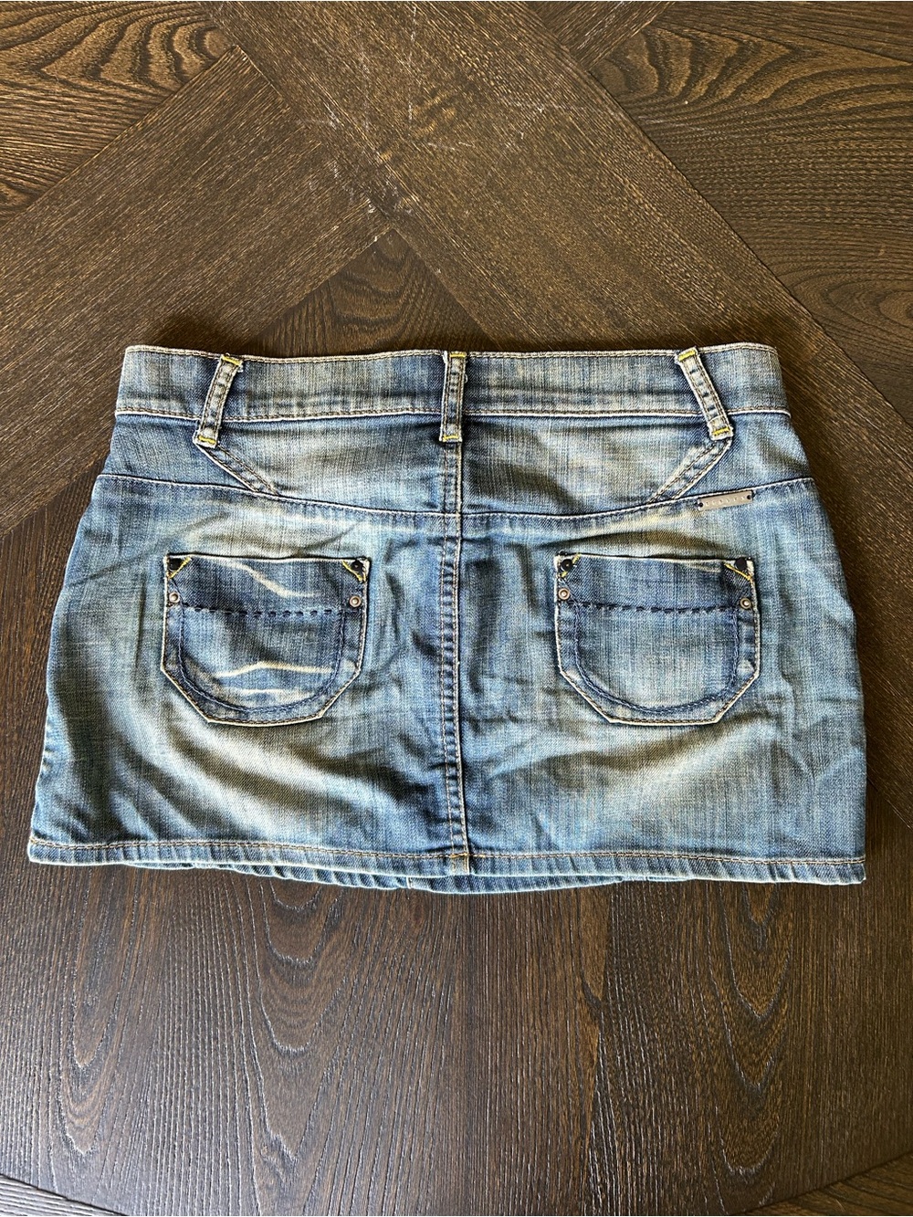 Y2K Vintage Sisley Light Faded Blue Denim Mini Skirt With Stitching Detail